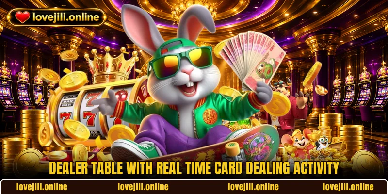 Dealer table with real time card dealing activity