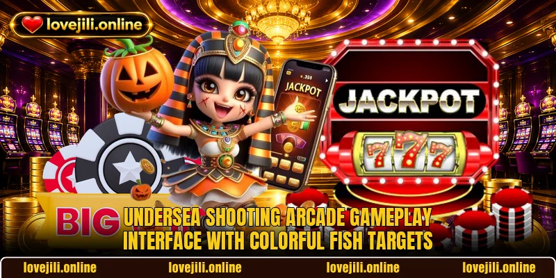 Undersea shooting arcade gameplay interface with colorful fish targets